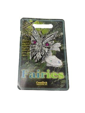 Comstock Creations Inc Pewter Fairies Charm Necklace Pink Crystals Fantasy. J3